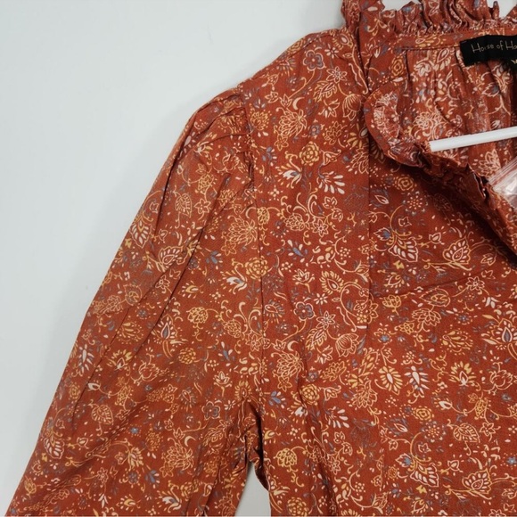 House Of Harlow 1960 Peasant Floral Ruffle Neck Blouse Fall M - Picture 5 of 7